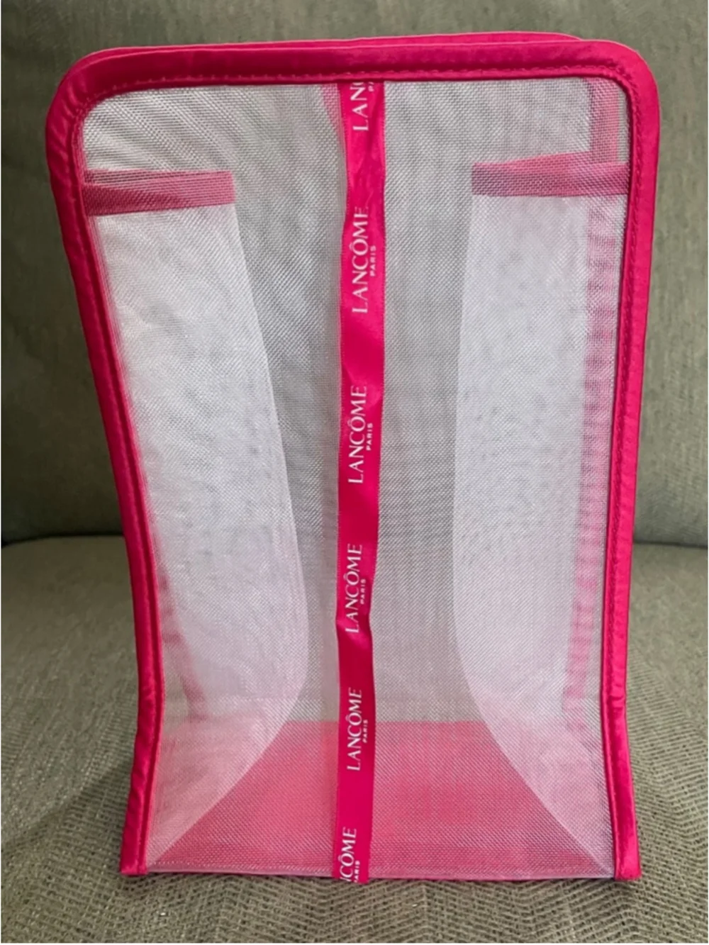 Lancome Mesh Makeup Bag Pink/White